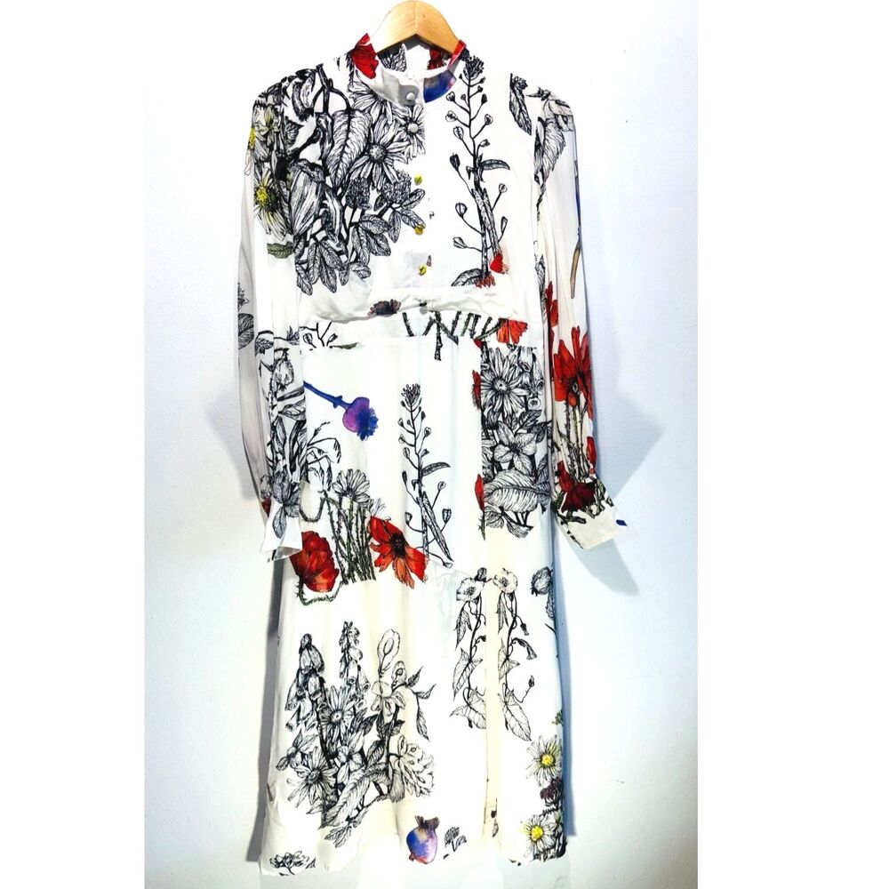 Sika'a 100% silk dress UK made colorful floral summer casual party women 10